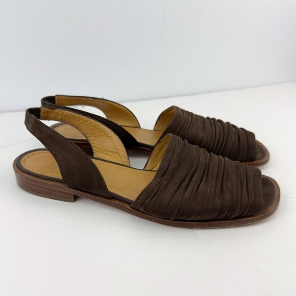 CAREL PARIS Luxury Brown Suede Boho Slingback Flat Lazy Luxury Sandals sz 41 - Picture 2 of 11
